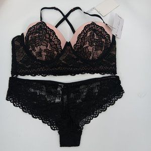 FRENCH AFFAIR WOMENS BLACK/PINK PUSH UP BRA SET SIZE 36B/MEDIUM